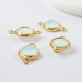 Gold Plated Bezel Round White Opal Faceted Connectors, Flash Stone Charm For Jewelry Making ZG0445