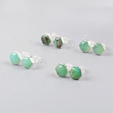 S925 Sterling Silver Hexagon Natural Australia Jade Stud Earrings SS050