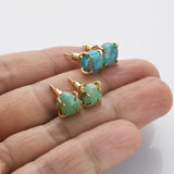 Tiny Gold Plated Claw Natural Real Turquoise Stud Earrings, Freeform Shape, Genuine Turquoise Earrings Jewelry ZG0484