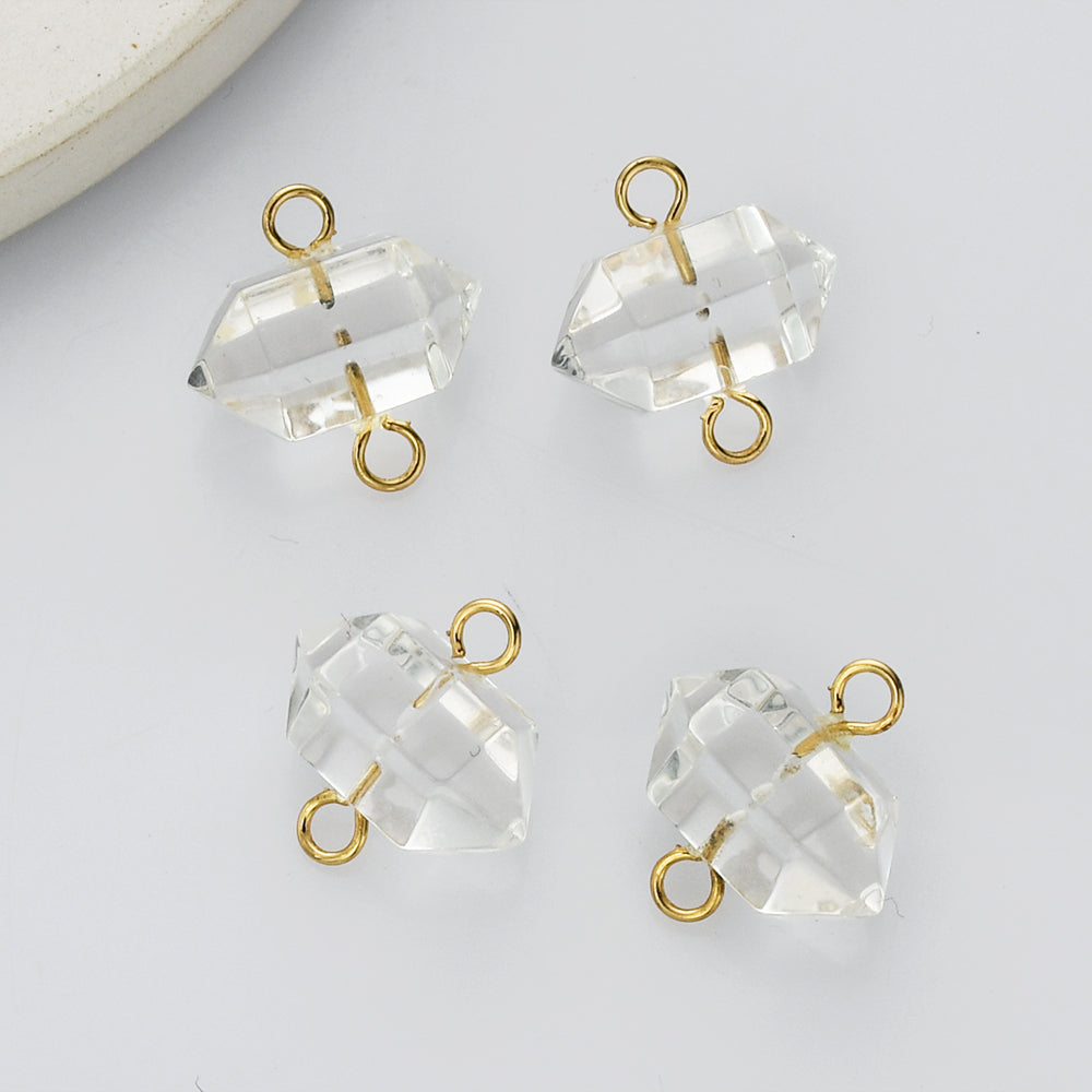 Hexagon Natural White Quartz Terminated Point Connector, Clear Crystal Stone Charm, Making Jewelry Craft AL609 