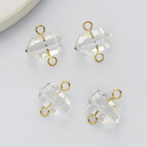 Hexagon Natural White Quartz Terminated Point Connector, Clear Crystal Stone Charm, Making Jewelry Craft AL609