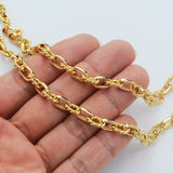 16 Feet Gold Plated Brass Oval Link Chain, Polished & Twisted Paper Clip Chain, For Necklace Bracelet Jewelry Making, Wholesale Supply PJ505