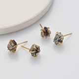 Gold Plated Claw Herkimer Quartz Stud Earrings, Healing Gemstone Post Earrings, Raw Crystal Jewelry ZG0502