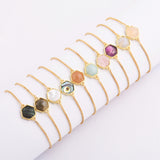 Hexagon Natural Stone Amethyst Gold Bezel Connector Bracelet, Gemstone Birthstone Jewelry WX993-B