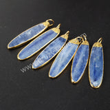 Gold Plated Long Oval Natural Kyanite Charm Pendant G1023