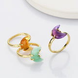 Adjustable Gold Plated Claw Gemstone Moon Ring, Healing Crystal Stone Crescent Ring Jewelry AL603