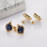 Teardrop Gold Plated Claw Natural Blue Sodalite Amazonite Micro Pave Stud Earrings, Faceted Crystal Stone Post Earrings, Fashion Jewelry WX2145