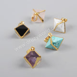 Gold Plated Pyramid Point Multi-Kind Stones Faceted Pendant Bead G1004