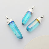 Raw Silver Plated Aqua Aura Quartz Point Pendant, Healing Blue Crystal Crystal Pendant, For DIY Jewelry Making S0360-1