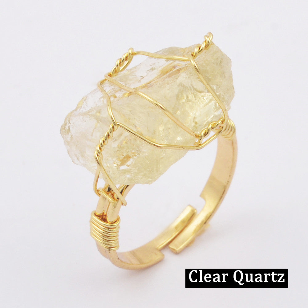 Natural Gemstone Wire Wrap Gold Ring WX1796