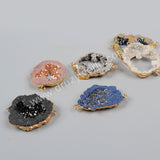 Gold Plated Natural Crystal Quartz Titanium AB White Druzy Geode Slice Connector G1016