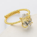 Adjustable Gold Plated Claw Raw Herkimer Quartz Statement Ring, Healing Gemstone Ring, Crystal Jewelry ZG0501