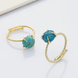 Gold Plated Claw Natural Real Turquoise Ring, Freeform Shape, Adjustable Size, Genuine Turquoise Rings Jewelry ZG0485