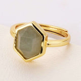 Hexagon Multi Gemstone Faceted Gold Plated Ring, Adjustable, Healing Crystal Jewelry Ring For Women ZG0464