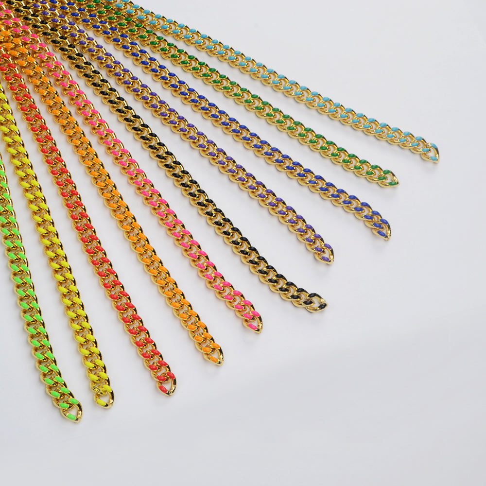 16 Feet Gold Plated Brass Rainbow Oil Dripping Chain, Enamel Paint Chain, For Necklace Bracelet Jewelry Making, Wholesale Supply PJ499