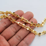 16 Feet Gold Plated Brass Square U Link Chain, Polished Paper Clip Chain, For Necklace Bracelet Jewelry Making, Wholesale Supply PJ502