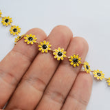 16 Feet Gold Plated Brass Oil Dripping Daisy Chains, Yellow Flower Chain, Enamel Paint Chain, For Bracelet Necklace Jewelry Making, Chain Findings PJ508