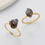 Gold Plated Raw Herkimer Diamond Ring, Healing Crystal Quartz Jewelry G2100