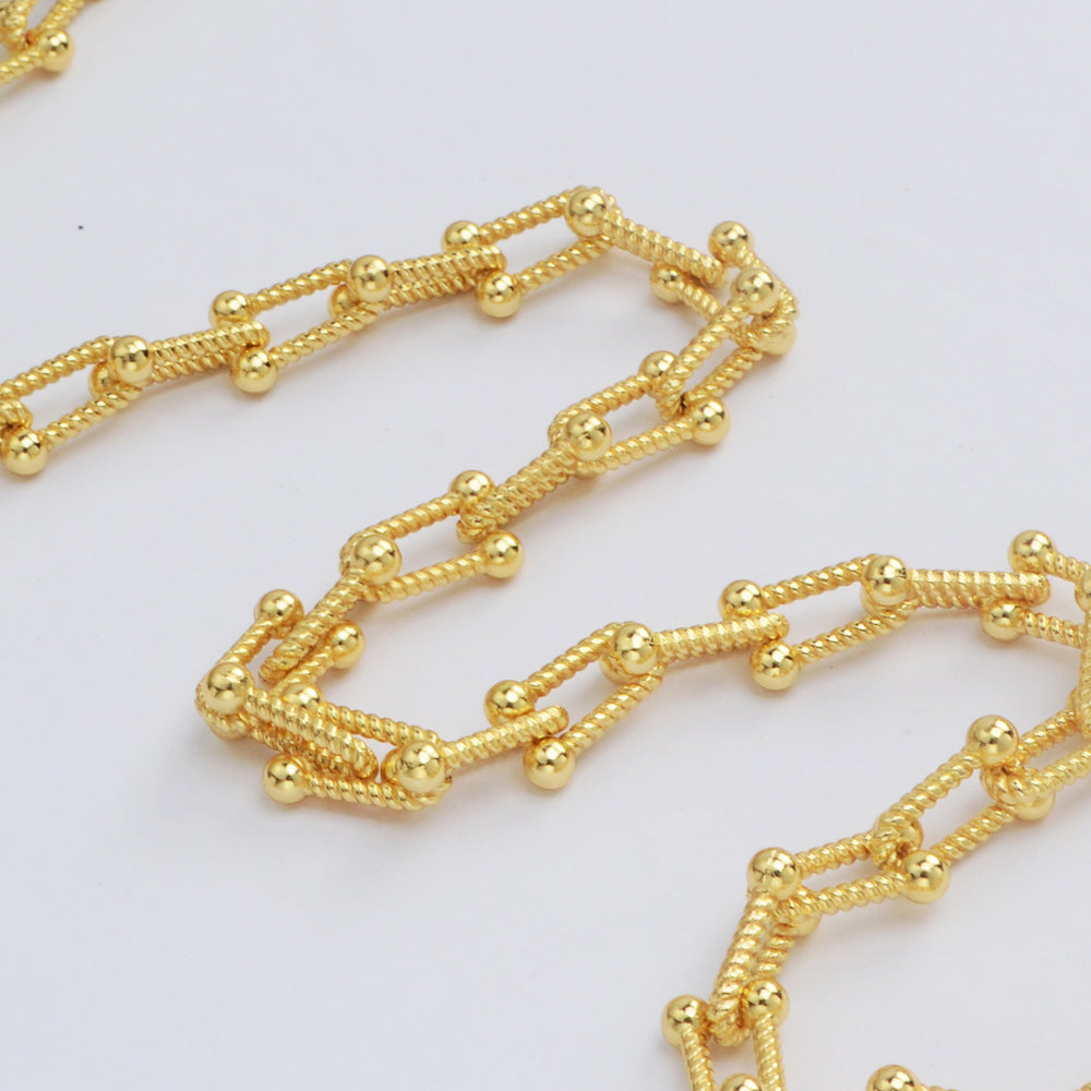 16 Feet Gold Plated Brass U Link Chain, Polished Paper Clip Chain, For Necklace Bracelet Jewelry Making, Wholesale Supply PJ503