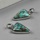 Triangle Silver Bezel Briolette Gemstone Pendant Natural Labradorite Moonstone Copper Turquoise Triangle Pendants ZS0476