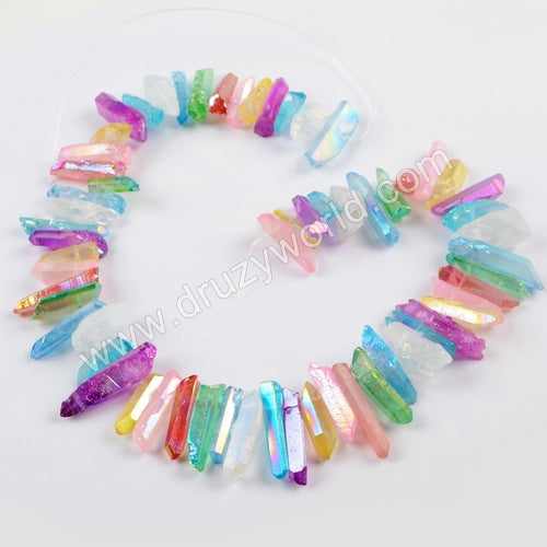 16“ Strand of Short Rainbow Titanium Crystal Point Loose Beads LS026