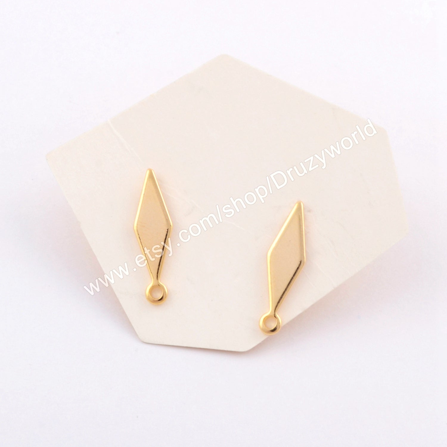 40 Pcs Fashion Gold Plated Brass Diamond Shape Slice DIY Stud Earrings Findings With Loop Dangle Earring Charm Making Jewelry PJ387