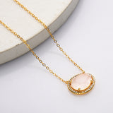 15" Gold Plated Faceted Rose Quartz Moonstone Crystal Necklace, CZ Micro Pave, S925 Sterling Silver Prong Necklace, Gemstone Dainty Jewelry SS228NG