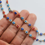 16 Feet Gold Plated Brass Rainbow Evil Eye Chain, Blue Red Eye Chain, For Necklace Bracelet Jewelry Making, Wholesale Supply PJ490