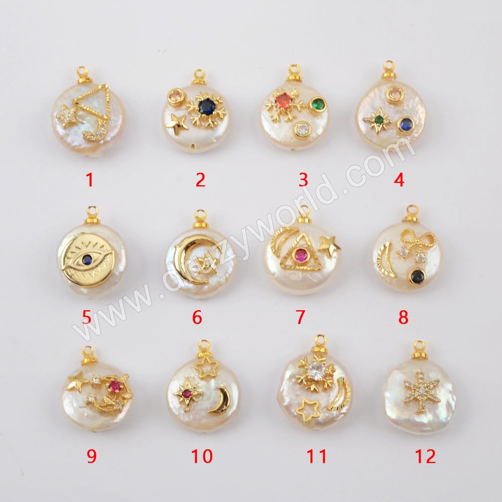 Gold Plated Natural Pearl With Multi CZ Charm G1887