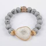 Gold Plated White Solar Quartz Faceted Bracelet Titanium Druzy Stone Beads G1431