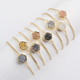 Hexagon Gold Plated Bezel Titanium Druzy Adjustable Bracelet ZG0220