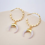 White Shell Crescent Moon Hoop Earrings For Women Gold Plated HD0185