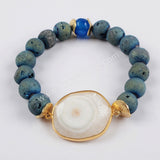 Gold Plated White Solar Quartz Faceted Bracelet Titanium Druzy Stone Beads G1431