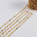 16 Feet of Rainbow Natural Tourmaline Faceted Beads Rosary Chains In Gold Plated JT245