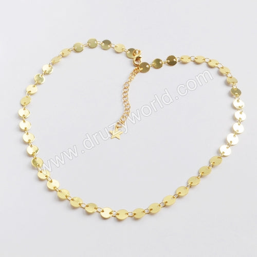 14" Gold Plated Brass 6mm Coin Slice Chain Necklace PJ116-G
