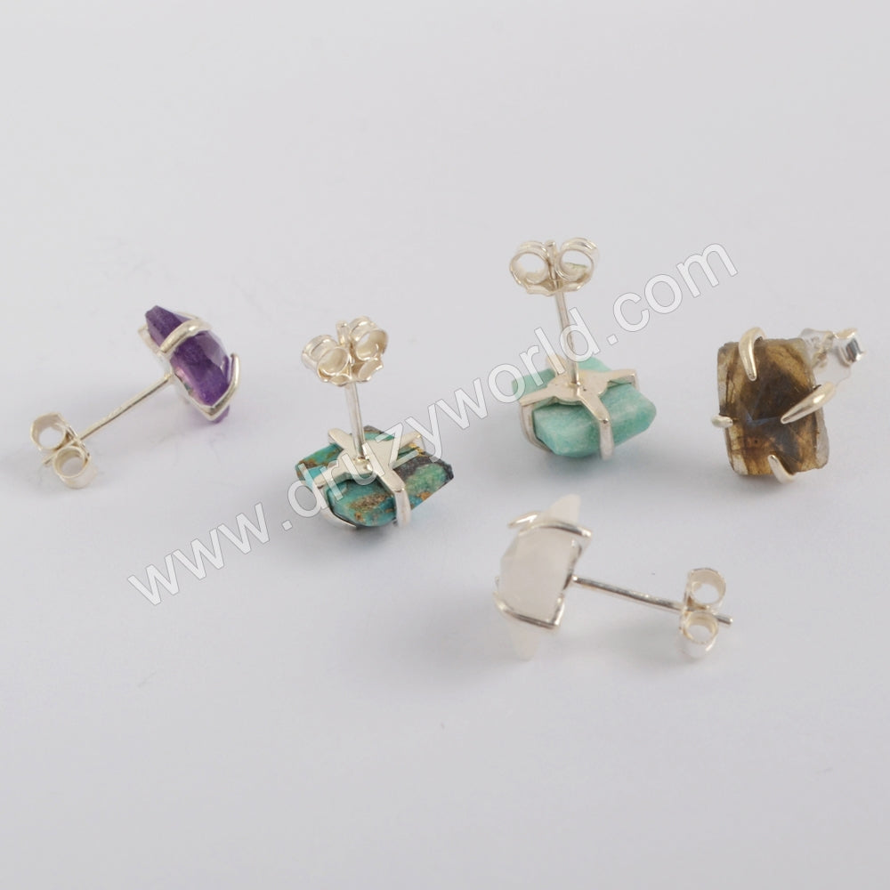 925 sterling silver natural stone earring silver plated