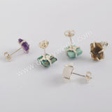 925 Sterling Silver Fashion Natural Crystal Faceted Stud Earrings For Women SS201