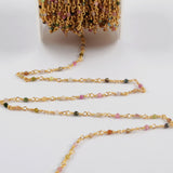 16 Feet of Rainbow Natural Tourmaline Faceted Beads Rosary Chains In Gold Plated JT245