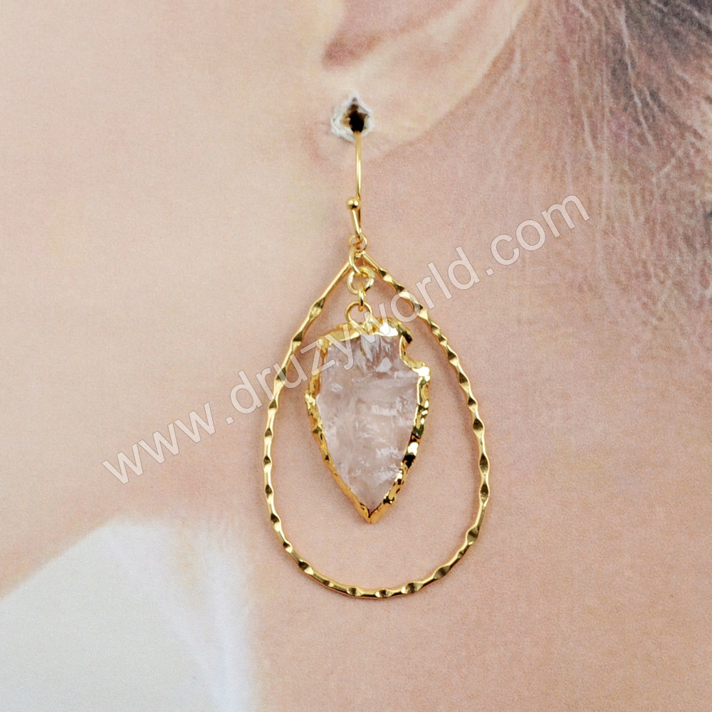 Gold Plated Multi Kind Stone Arrowhead Teardrop Earring G1580