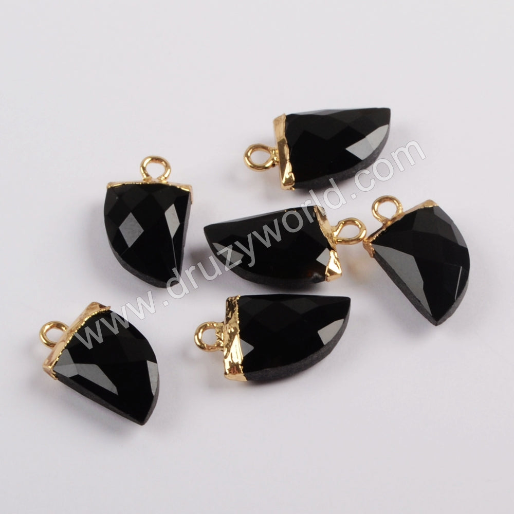 Horn Gold Plated Black Agate Faceted Charm G1822