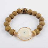 Gold Plated White Solar Quartz Faceted Bracelet Titanium Druzy Stone Beads G1431