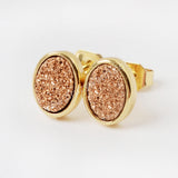 Oval Gold Plated Bezel Rainbow Titanium Natural Agate Druzy Studs Earring ZG0278