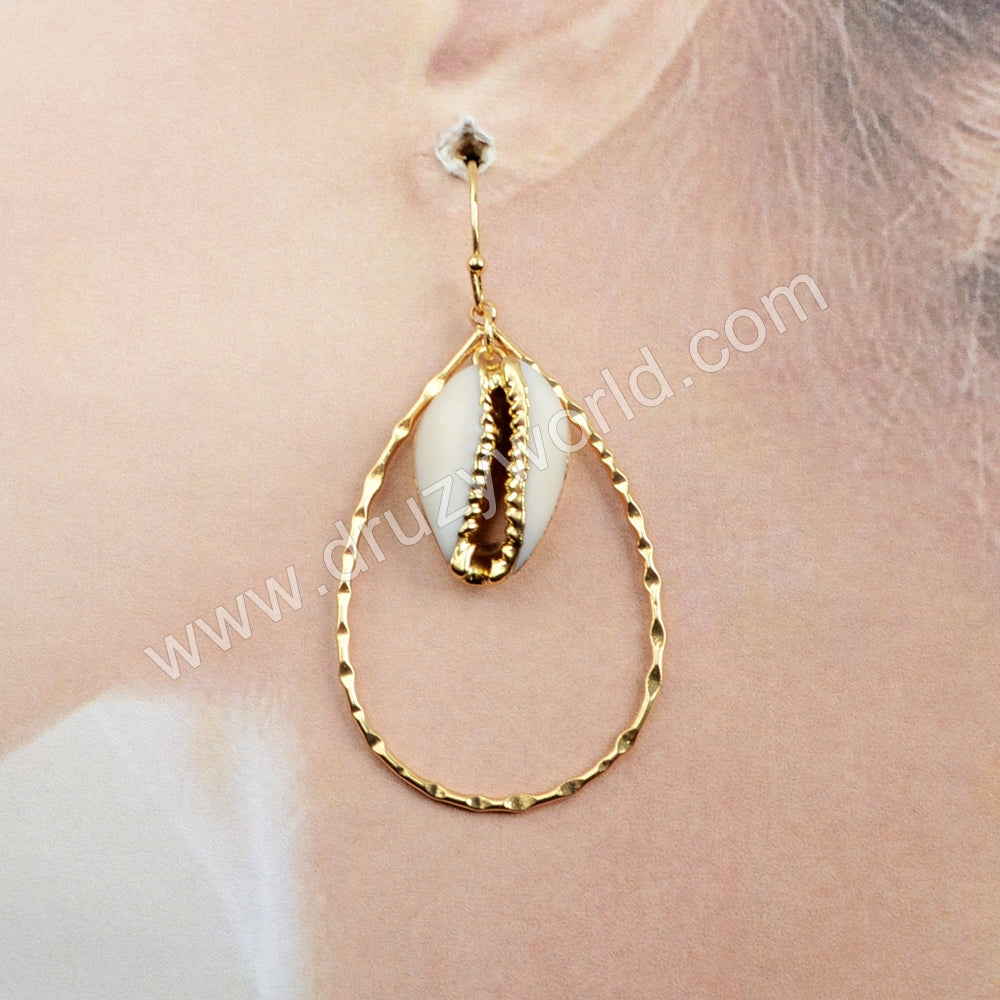 Gold Plated Cowrie Shell Teardrop Earring G1583