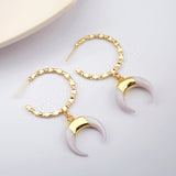 White Shell Crescent Moon Hoop Earrings For Women Gold Plated HD0185