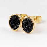 Oval Gold Plated Bezel Rainbow Titanium Natural Agate Druzy Studs Earring ZG0278