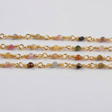 16 Feet of Rainbow Natural Tourmaline Faceted Beads Rosary Chains In Gold Plated JT245