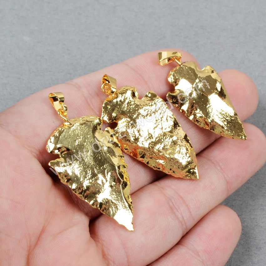 18" Full Gold Plated Arrowhead Natural Jasper Pendant Necklace Boho Jewelry G0508