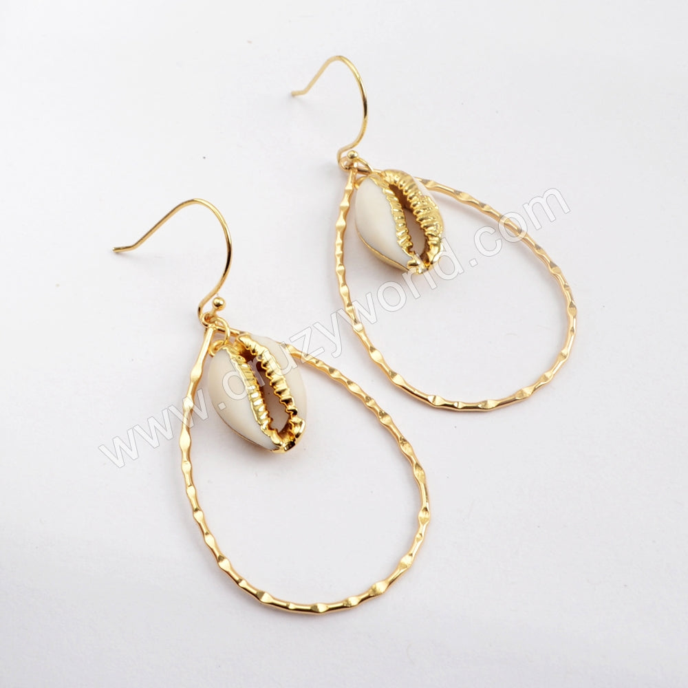Gold Plated Cowrie Shell Teardrop Earring G1583