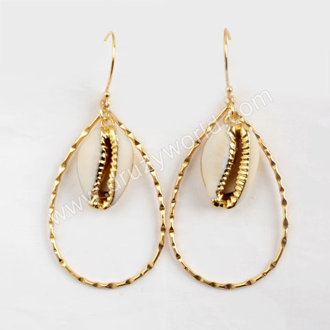 Gold Plated Cowrie Shell Teardrop Earring G1583