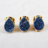 2 pcs of Teardrop Titanium Rainbow Druzy Band Ring With Rhinestone Pave Jewelry JAB374